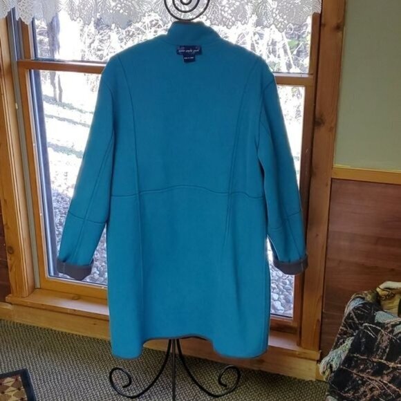 Vintage Reversible Sz 2X Gray/Teal Fleece Long Button Coat with Pockets - Picture 5 of 8